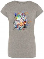 Koszulki i topy damskie - Tygrys Kolorowy Damski Modny T-shirt Nadruk R.M - miniaturka - grafika 1
