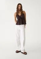 Koszule damskie - Stradivarius Top na ramiączkach z wiązaniem Brązowy XXS - miniaturka - grafika 1