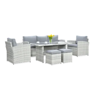 Zestaw z technorattanu BORNEO + PUFY White Grey - Meble ogrodowe - miniaturka - grafika 1