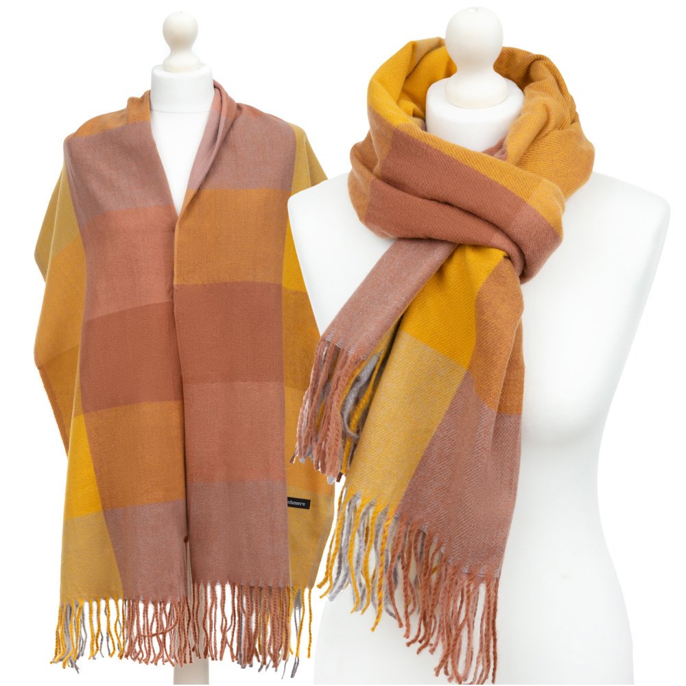 Duży Szal Damski Kaszmirowy Szalik Ciepły Kratka W Kratkę Kaszmir Kolory - Sza-H-9748-15