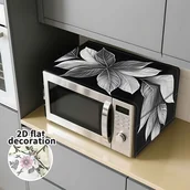 Akcesoria i części do mikrofalówek - TEMU 2D płaski, nowoczesny minimalistyczny pokrowiec na mikrofalówkę z czarnym i szarym wzorem liści - Trwały ochronnik kuchennych urządzeń, - miniaturka - grafika 1