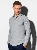 Koszule męskie - Koszula męska dzianinowa z długim rękawem - szara V5 K540 - Ombre Clothing - miniaturka - grafika 1