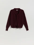 Swetry damskie - Reserved - Sweter z ozdobnym wiązaniem - bordowy - miniaturka - grafika 1