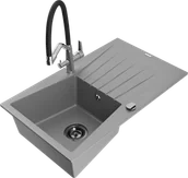 Zlewozmywaki z baterią - Mexen Cesar zlewozmywak granitowy 1-komorowy z ociekaczem i baterią kuchenną Duo, szary - 6514-71-671701-07-B - miniaturka - grafika 1