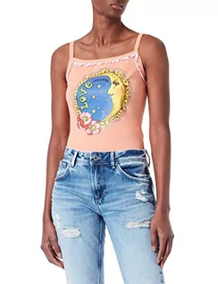 Koszulki i topy damskie - Love Moschino Damska koszulka ze stretchu, prążkowana bawełna z nadrukiem księżyca, Rosa, 42 - grafika 1