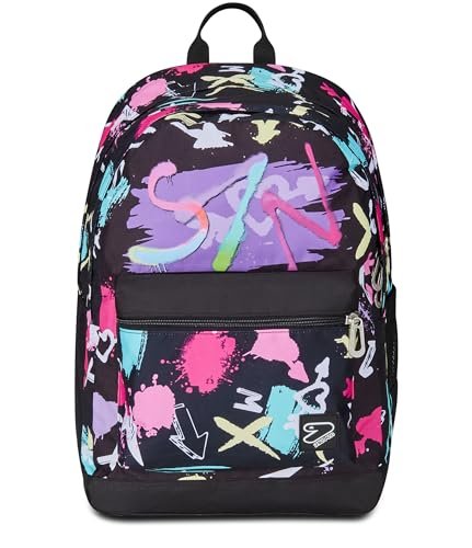 Seven Plecak szkolny Pro XXL Reversible Detach The Double, GraffitiLoad, czarny fuksja, 3 plecaki w 1, podwójna komora z bezprzewodowymi słuchawkami, kieszenią na PC i kieszenią na butelkę, plecak