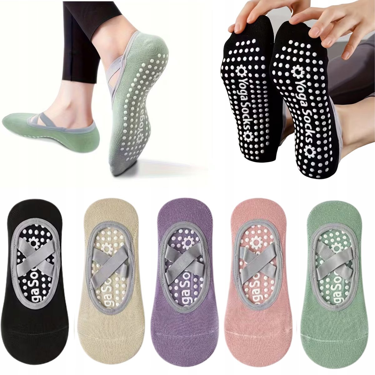 SKARPETKI DO TAŃCA JOGI SKARPETKI PILATES ANTYPOŚLIZGOWE ZESTAW 5 PAR