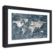 Plakaty - Plakat w ramie czarnej, Mapa świata na marmurze (Rozmiar 90x60) - miniaturka - grafika 1