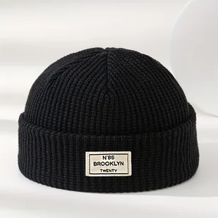 TEMU MAKEFGE Elastyczna Czapka Beanie dla Nastolatków - 100% Akrylowa, Lekka na Każdą Porę Roku z Logo Brooklyn NYC & Grafiką 1997, Pralna w Pralce, - Czapki dla dzieci - miniaturka - grafika 1