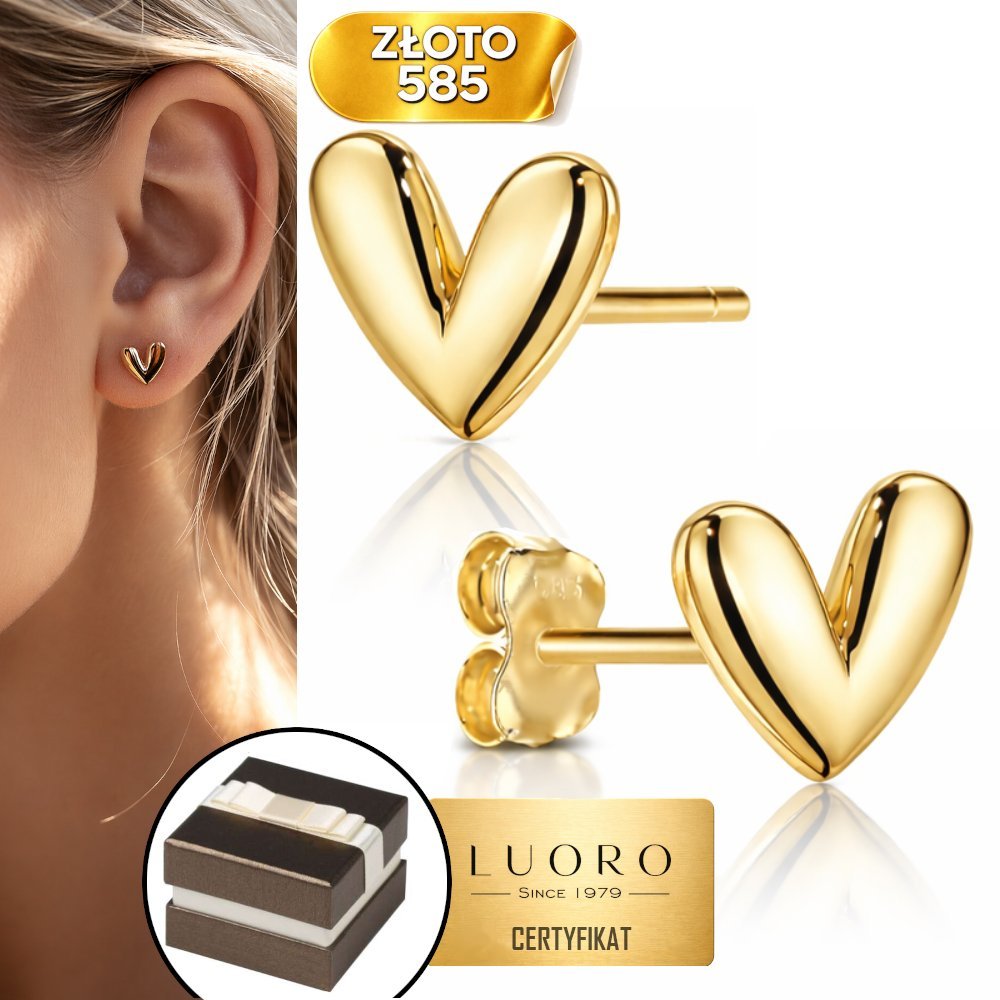 KOLCZYKI ZŁOTE 585 14K SERCA FINEZYJNE SZTYFT 8 MM ELEGANCKIE