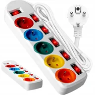 Przedłużacze i rozgałęźniki - Przedłużacz Listwa Zasilająca 2M 5 Gniazd Z Wyłącznikami Kolorowe Vayox - miniaturka - grafika 1