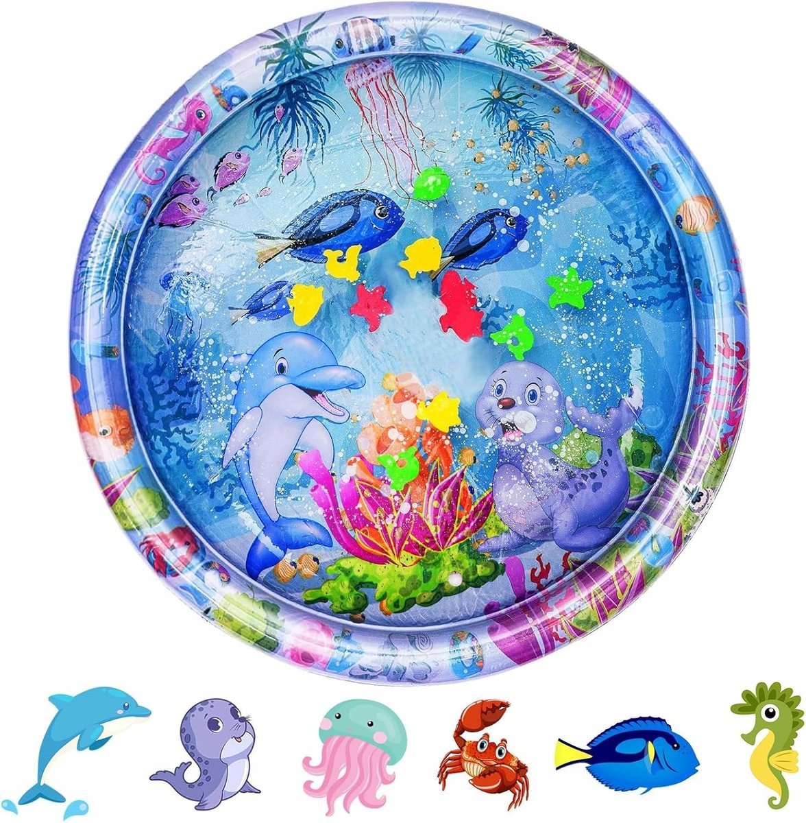 OKRĄGŁA MATA WODNA DLA NIEMOWLĄT SENSORYCZNA KOLOROWE RYBKI PODWODNY ŚWIAT