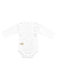 Baby in world Body niemowlęce z długim rękawem bawełniane z falbanką ecru, Rozmiar: 68/74 - Body dla niemowląt - miniaturka - grafika 1