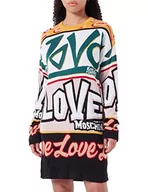 Sukienki - Love Moschino Damska sukienka Comfort Fit z długim rękawem i graffiti, żakardowa sukienka intarsia, czarny, biały, żółty, zielony, czarny, 38 - miniaturka - grafika 1