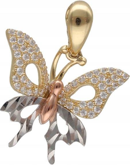 Złota zawieszka 585 motyl z cyrkoniami 2,38 g modny wzór do łańcuszka 14k