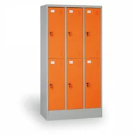 Szafki BHP - B2B Partner Szafka ubraniowa, 6 schowków, drzwi pomarańczowe, zamek cylindryczny IGO-022Gray/OranDoor - miniaturka - grafika 1