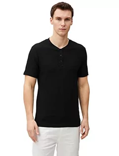 Koszulki męskie - Koton Męski T-shirt basic Mandarin Collar Buttoned Slim Fit Short Sleeve, czarny (999), XXL - grafika 1