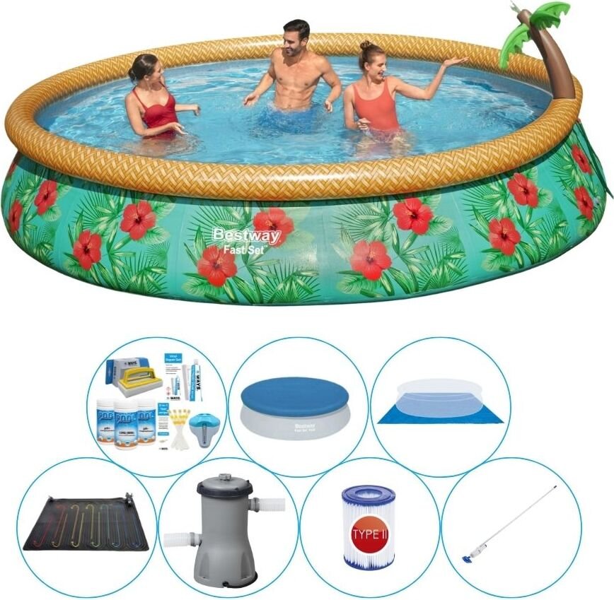 Zestaw basenowy - Bestway Fast Set 457x84 cm okrągły - Tropikalne kwiaty