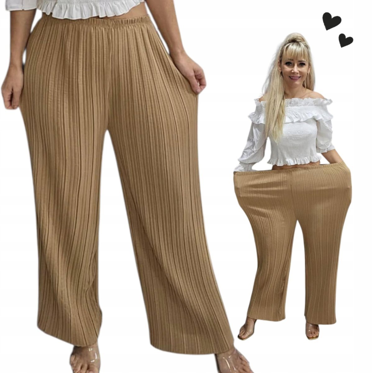 PLISOWANE SPODNIE Z SZEROKĄ NOGAWKĄ luźne cienkie palazzo 50 52 5XL 6XL