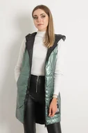 Kamizelki damskie - DŁUGA KAMIZELKA Z OZDOBNĄ NASZYWKĄ- ZIELONA - Olika - miniaturka - grafika 1