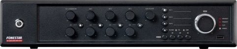 Fonestar MAX-240Z - Strefowy wzmacniacz P.A. klasy D z zasilaniem impulsowym, 240 W RMS, 100 V/70V/4 , odtwarzacz USB/FM