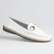 Mokasyny damskie - Eleganckie mokasyny GOODIN GD-FL6110 skóra naturalna złota klamra białe 36 - miniaturka - grafika 1