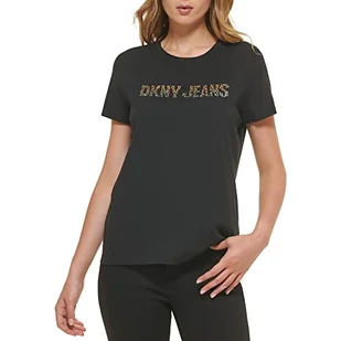 DKNY Damska koszulka z logo Rhinestone, czarny/złoty brąz, XS, czarny/złoty brąz, XS - Koszulki i topy damskie - miniaturka - grafika 1