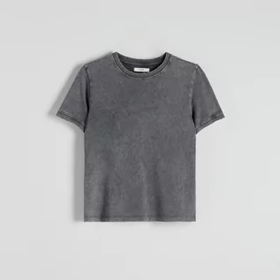 Koszulki i topy damskie - Reserved - T-shirt z efektem sprania - Szary - grafika 1