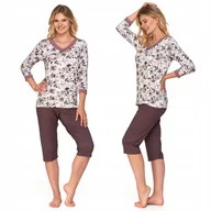 Piżamy damskie - Piżama Damska Wiskoza Elegancka 3/4 Rękaw Spodnie Kwiaty Koronka S MORAJ - miniaturka - grafika 1