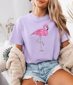 Koszulki i topy damskie - Fiołkowa koszulka damska z flamingiem - miniaturka - grafika 1