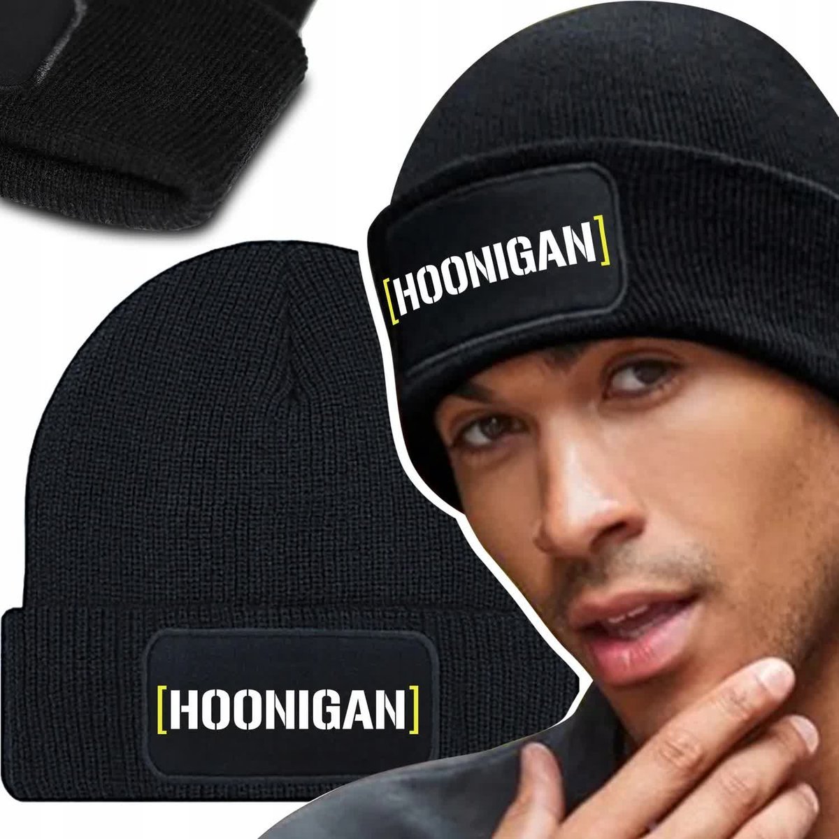 Zimowa Wygodna Czapka Czarna HOONIGAN Dużo Wzorów