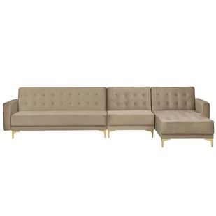 Beliani Sofa modułowa rozkładana welurowa lewostronna piaskowa ABERDEEN - Sofy i kanapy - miniaturka - grafika 1