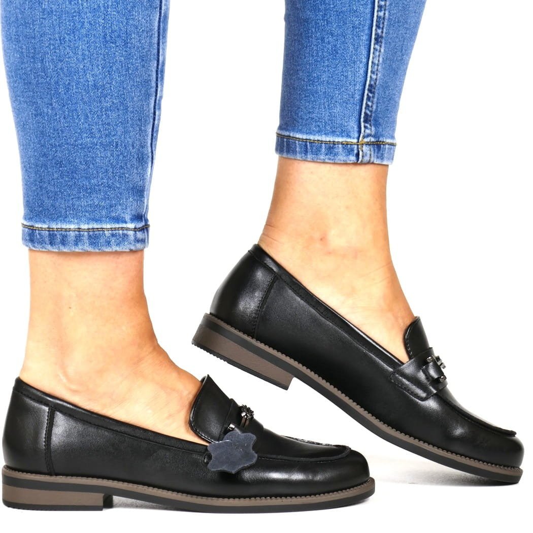 MOKASYNY DAMSKIE SKÓRZANE PÓŁBUTY WSUWANE VINCEZA 18132 CZARNE, 39, 25,0cm