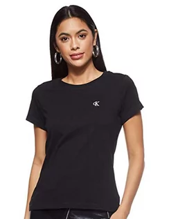 Koszulki i topy damskie - Calvin Klein Jeans Damska koszulka z haftem Ck Slim, Ck czarny, L - grafika 1