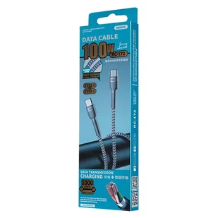 REMAX Jany nylonowy kabel przewód USB Typ C Power Delivery 2.0 100W 20V 5A 1m srebrny (RC-172) - Kable USB - miniaturka - grafika 3