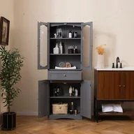 Szafki łazienkowe - Szafka Łazienkowa Wysoka 160 cm, Drzwi ze Szkła Hartowanego, Regulowane Półki i Duża Szuflada, do Kuchni, Salonu, 60 x 30 x 160 cm (Szara) - miniaturka - grafika 1