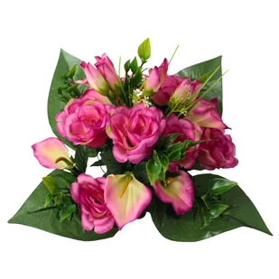 Wiązanka z Róż na Cmentarz – Piękna Kompozycja Nagrobkowa, Różowe Sztuczne Kwiaty H3182H24-1 - Sztuczne kwiaty - miniaturka - grafika 1