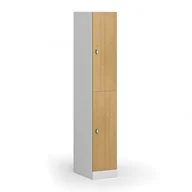 Szafki biurowe - Szafka ubraniowa ze schowkami, 2 schowki, 1850 x 300 x 500 mm, zamek obrotowy, drzwi laminowane, buk - miniaturka - grafika 1