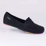 Mokasyny damskie - Mokasyny damskie GOODIN GD-FL679 skóra eko zamsz ażurek czarny 40 - miniaturka - grafika 1