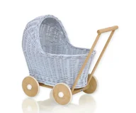 Wózki dla lalek - Wiklinowy wózek dla lalek pchacz - niebieski - miniaturka - grafika 1
