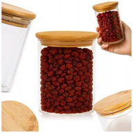 Pojemniki kuchenne - POJEMNIK SŁOIK SZKLANY Z BAMBUSOWĄ PRZYKRYWKĄ 420 ML NA ŻYWNOŚĆ MAKARON RYŻ - miniaturka - grafika 1