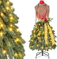 Manekiny wystawowe - COSTWAY Sztuczna choinka o wyglądzie manekina krawieckiego, 150 cm choinka ze 100 ciepłymi białymi światłami LED, czerwonymi jagodami i zdejmowanym szalikiem - miniaturka - grafika 1