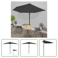 Parasole ogrodowe - The Living Store Półparasol balkonowy - aluminiowy słupek - czarny - 300x155x223 cm - Parasol Balkonowy - miniaturka - grafika 1