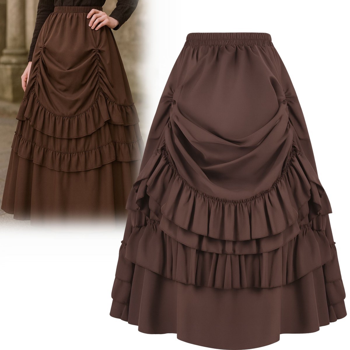 SPÓDNICA WIKTORIAŃSKA MIDI VINTAGE ŚREDNIOWIECZNA COSPLAY XS S 164 176 CM