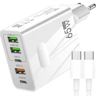 Ładowarki do telefonów - 65W SZYBKA ŁADOWARKA SIECIOWA: 2x USB-C PowerDelivery 3x USB-A QC 3.0 Biała - miniaturka - grafika 1