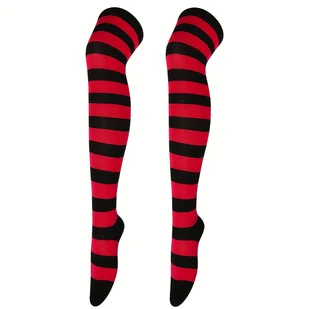TEMU Zimowe Skarpety Damskie i Ciepłe (1 Para/5 Par) - Wzór w Szerokie Paski (Fioletowy/Żółty/Niebieski/Czerwony/Czarny) - Rozmiar US 5.5-8.5 - Do - Skarpetki damskie - miniaturka - grafika 1