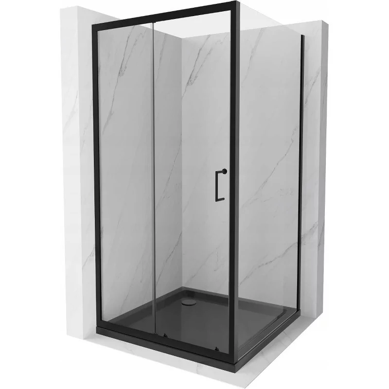 Mexen Apia kabina prysznicowa rozsuwana 90x90 cm, transparent, czarna + brodzik Flat, czarny