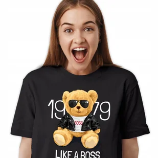 KOSZULKA T-SHIRT S Damska LIKE A BOSS Misie Wzory - Koszulki i topy damskie - miniaturka - grafika 1