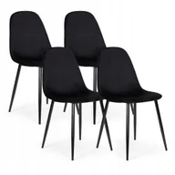 Krzesła - Komplet 4 krzeseł welurowych krzesło do jadalni i salonu czarne - miniaturka - grafika 1