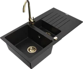 Zlewozmywaki z baterią - Mexen Matias zlewozmywak granitowy 1,5-komorowy z ociekaczem i baterią kuchenną Telma, czarny - 6502-77-670200-50 - miniaturka - grafika 1
